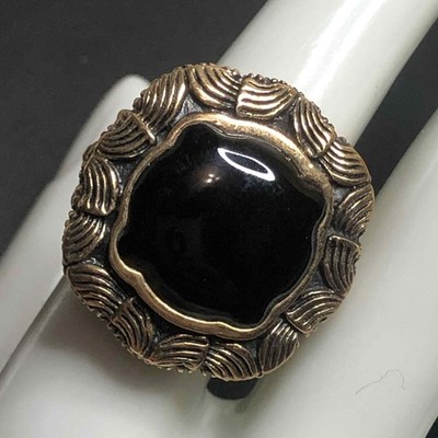 8150 Barse Thailand Brass goldtone onyx chunky ring  size 8