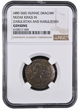 Ancient 6th Century AD Hunnic Drachm NGC Slab Afghanistan