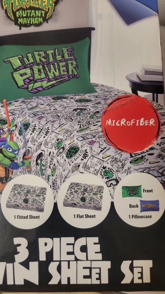 TWIN SHEET SET Teenage Mutant Ninja Turtles Mutant Mayhem Kids 3Pcs Nickelodeon - Imagem 3 de 3