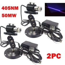 2Pc Purple 405nm 50mW Focusable Line Laser Diode Module +5V Adapter 12mm Holder
