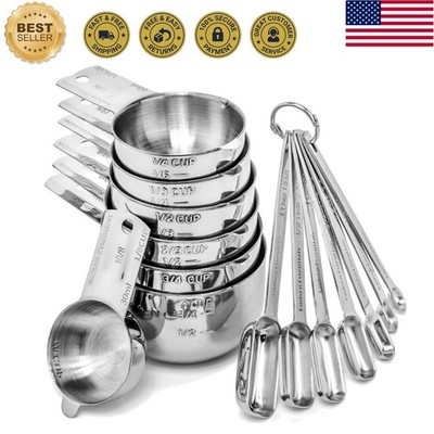 Comprehensive 14-Piece Measuring Cups and Spoons Set in  Stainless Steel