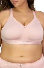 Curvy Couture Lace Trim Wireless Bra, Size 40DD in Blushing Rose
