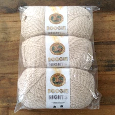 Lion Brand Yarn Boogie Nights 3 Skeins in "Birdcage" Cream with Metallic Flecks