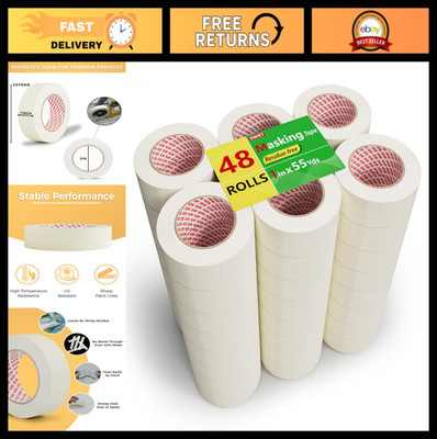 48 Rolls Masking Tape - 1'' x 55 Yards, Writable, Clean Removal, Easy Tear, Multi