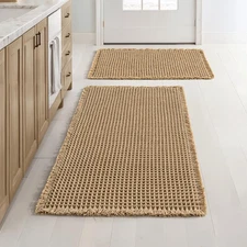 Set of 2 Waffle Bathroom Rugs, Boho Bath Rugs Non Slip Washable, Super Absorb...
