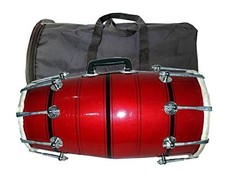 Red velvet Dholak With Golden Fitting Instrument With Bag