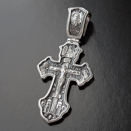 Orthodox Christian Necklace Cross For Men Silver 925 Archangel Michael Icon