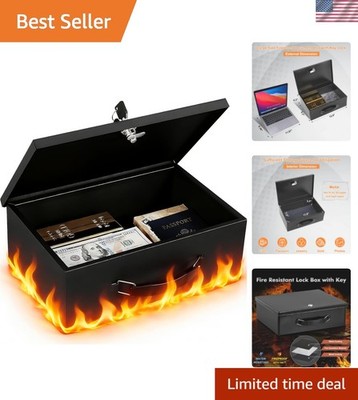 Fireproof Security Box with Key Lock   Compact Metal Safe for Cash, Jewelry, ...