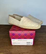 Tory Burch T Monogram Embossed Leather Espadrille Size 7 in New Cream