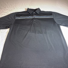 FootJoy Mens Size L Black Striped Performance Stretch Golf Polo Short Sleeve