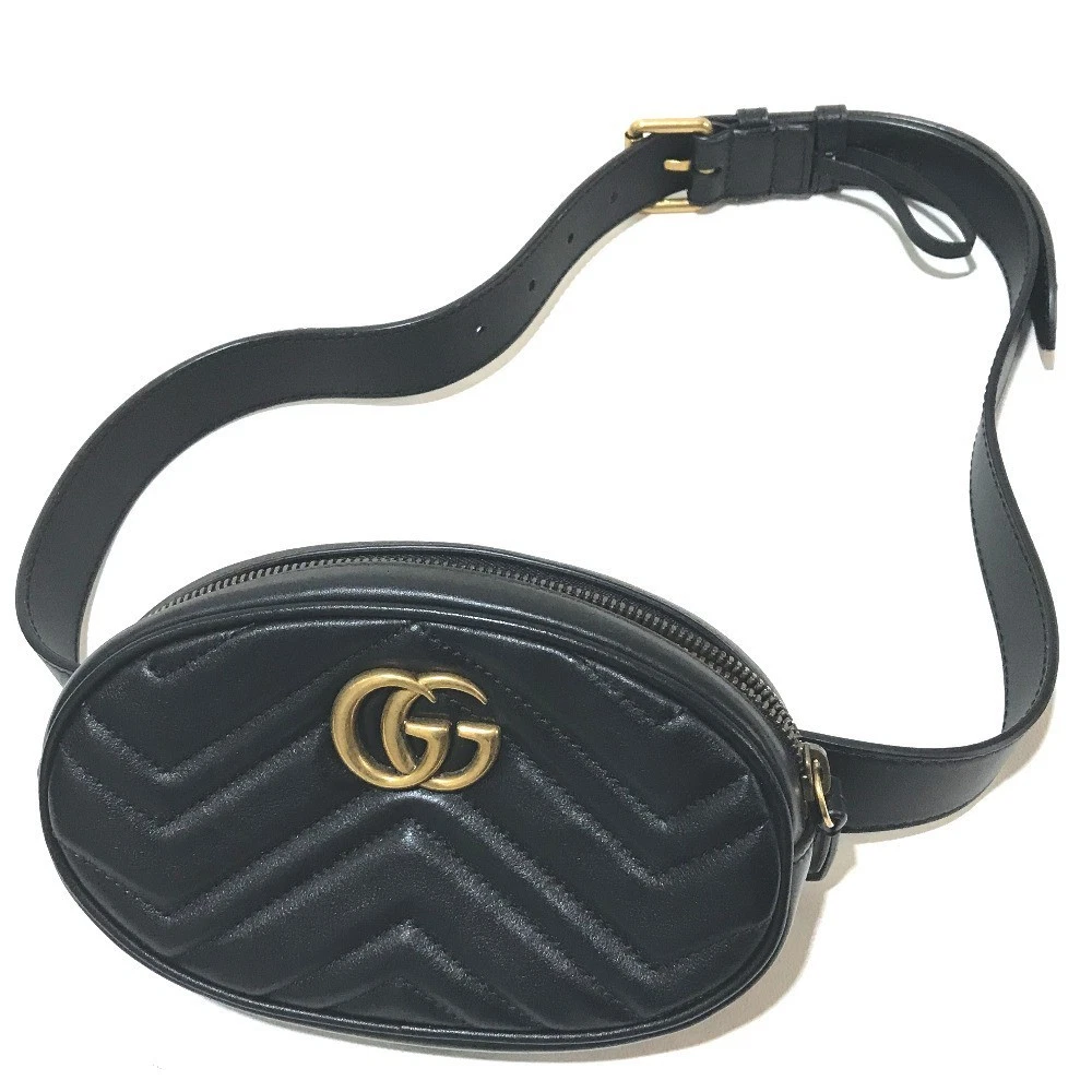 Almost Unused GUCCI 476434 Belt Bag Waist Bag Quilted GG Marmont Hip Bag Used