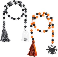 CCINEE 2Pack Halloween Wooden Bead Garland with Tassel 39.3In Multi Color