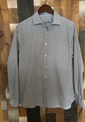 Tasso Elba Men's L Geometric Print Shirt Recycled Cotton Button-Up Long Sleeve