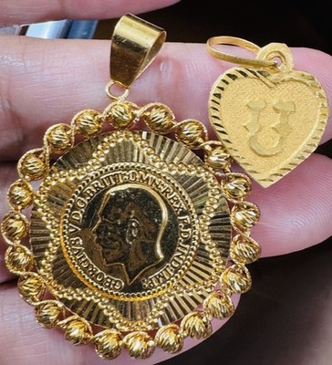 22K 916 Pure Real Dubai Gold 2 Set Heart U & Round Pendant only 6.63g NO Chain
