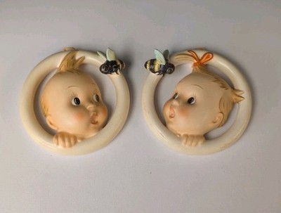 Rare 1950 Hummel Ba-Bee Set TMK-2 Full Bee Wall Plaques 30/0 A & B