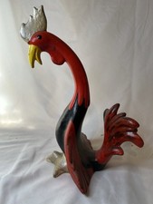 Gallo in ceramica pollo rosso nero stravagante unico MCM metà secolo alto 10"