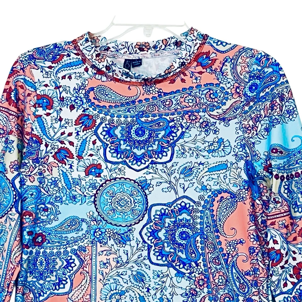 Top de natación Aqua Et Sol protector contra erupciones azul cachemira estampado floral manga larga talla L Foto 3 de 4