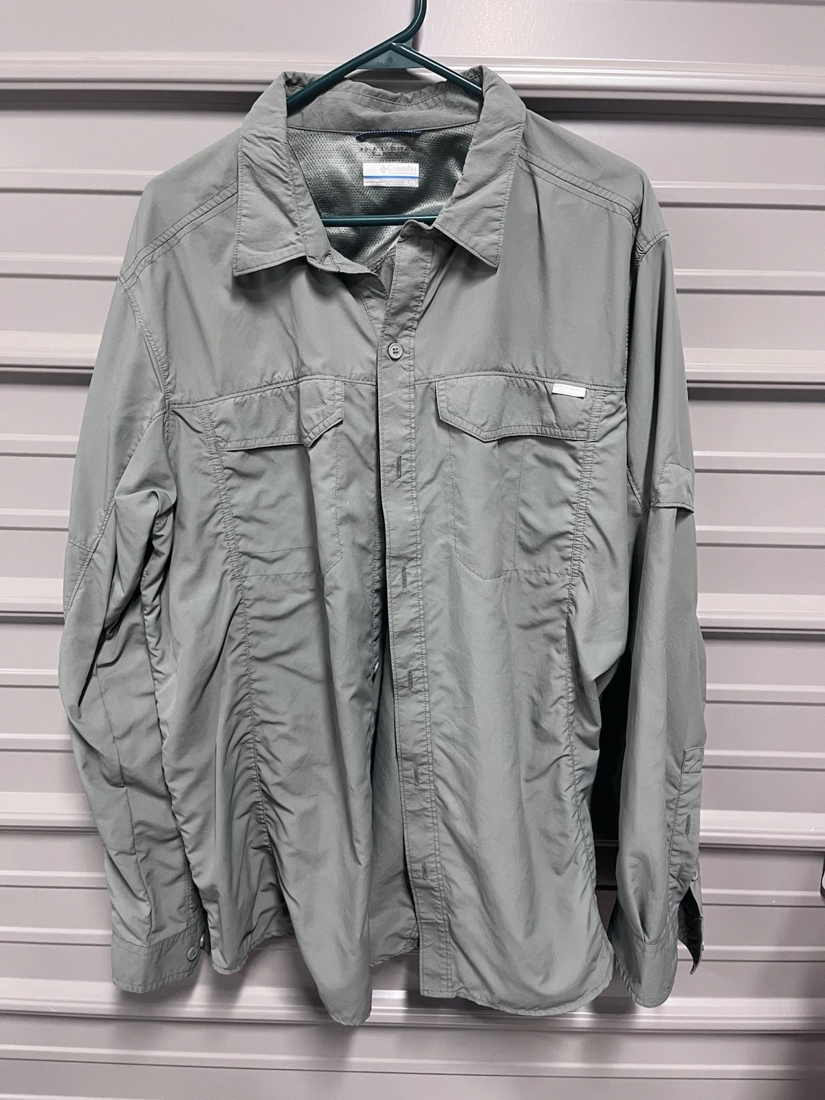 Columbia Button Up Vented Fishing Shirt Green Omni Shade Men's Size XL