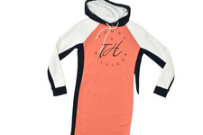 Tommy Hilfiger Women's XS Coral Colorblock Raglan Hoodie Dress Long Sleeve Mini