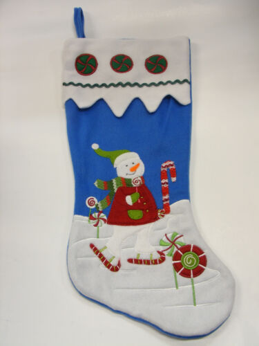 BLUE FELT SNOWMAN ICE SKATING CHRISTMAS STOCKING - Picture 1 of 1