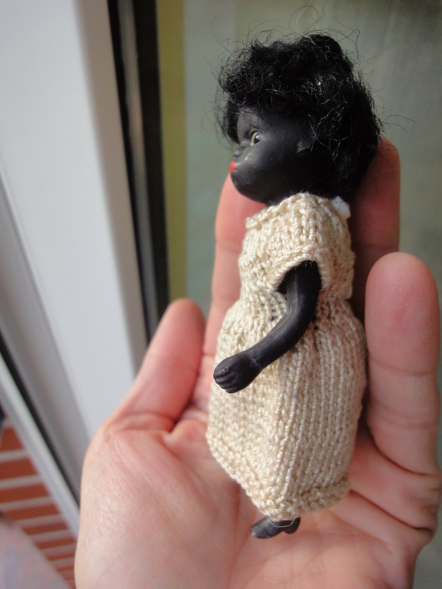 Antique dollhouse doll black mignonette closed mouth old