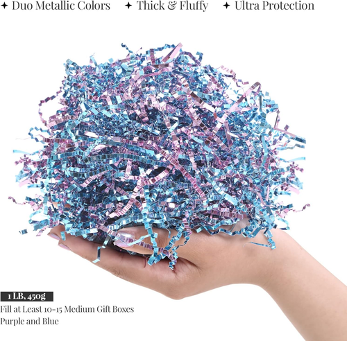 1 Pfund Metallic Lila Blau Knitter Schnitt Papier Geschreddert Füller, Ostern Gras Bast - Bild 5 von 6