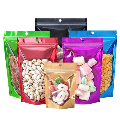 7-100 Color & Clear Mylar Foil Stand Up Resealable Food Storage Packaging Bags
