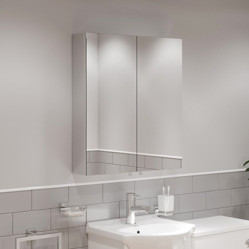 Double Door Bathroom Mirror Cabinet Cupboard Stainless Steel Wall Mounted 600mm - Picture 2 of 11