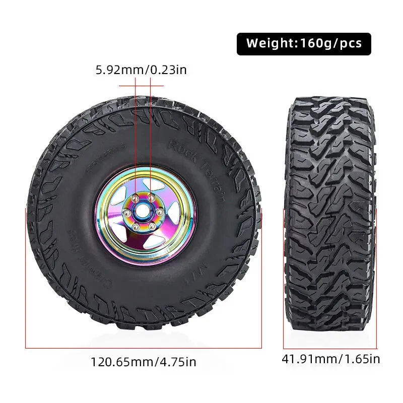 Juego de llantas de goma Beadlock de 1,9" para coche sobre orugas de radiocontrol Traxxas TRX4 D90 Foto 2 de 4