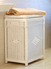 white wicker laundry basket /