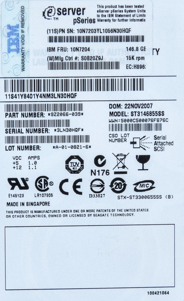 Hard Drive IBM 10N7204 ST3146855SS 146.8GB 15000U/Min SAS 3.5 " Inch - Image 3 of 3