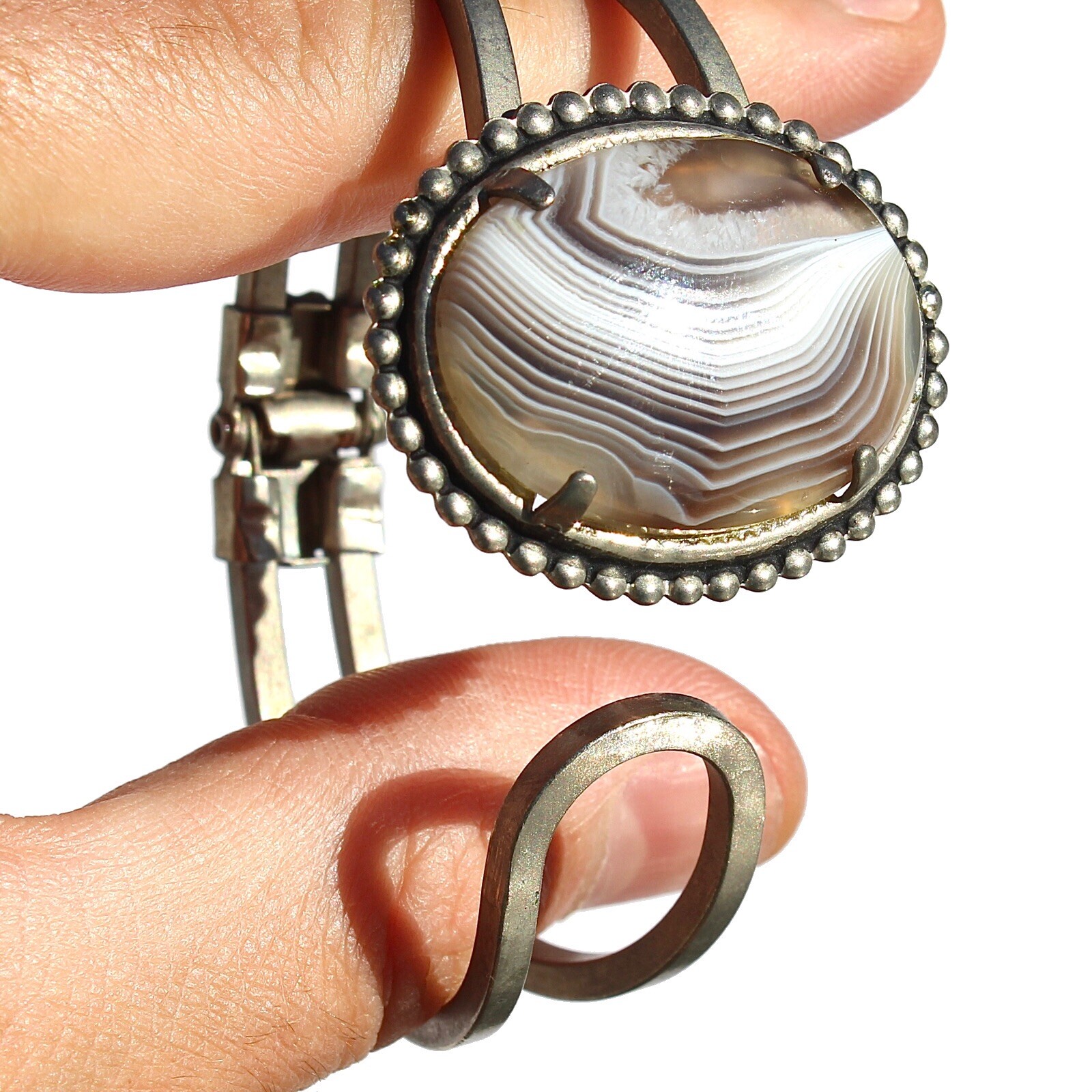 Vintage Botswana Agate Statement Cuff Bracelet Si… - image 5