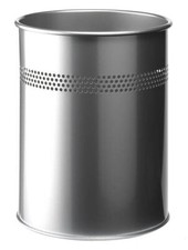 Image of Durable Round Steel Waste Bin | 30mm Perforated Ring | 15L | Silver