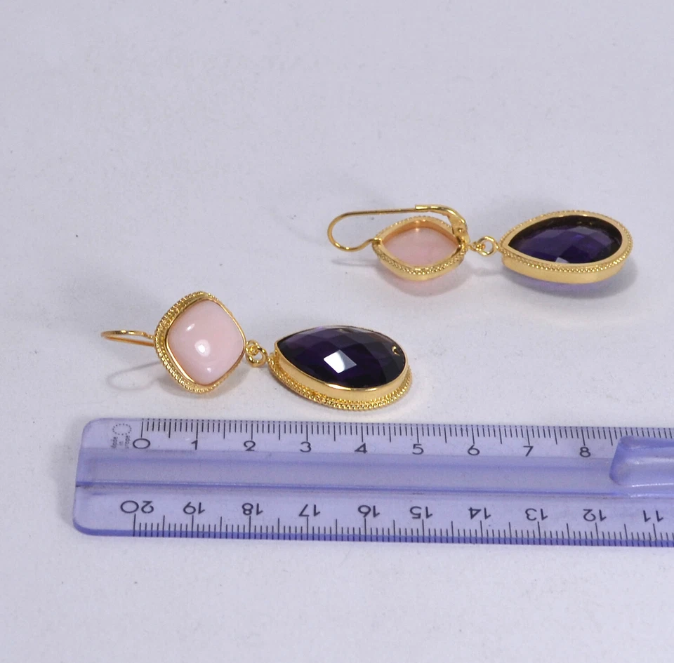 ORECCHINI  ARGENTO 925 DORATI CARRE OPALE ROSA  GOCCE AMETISTA IDRO.   AGHT 0576 - Immagine 3 di 3