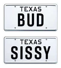 Urban Cowboy | BUD + SISSY | Metal Stamped Replica Prop License Plates