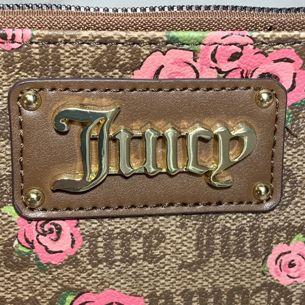Juicy Couture Gothic Pink Bloom Brown Furget Me Not Wristlet