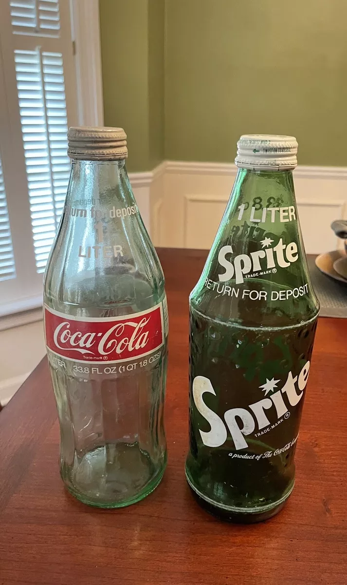 VTG. Coca Cola COKE & Sprite 1 Liter 33.8oz Glass Bottles Cap On