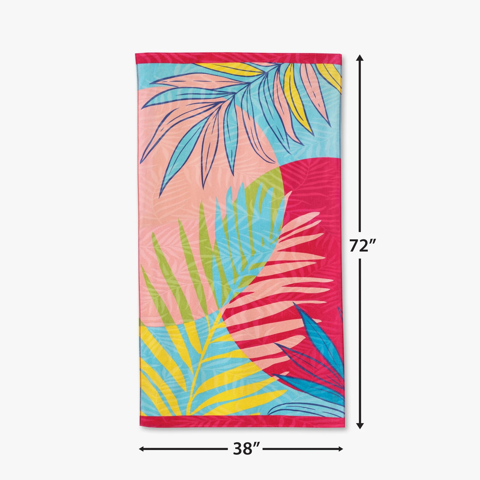 Oversized Printed Palm Coral 100% Cotton Velour Beach Towel,