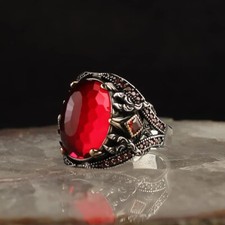 925 Sterling Silver Men's Ring, Garnet GemStone Men Silver Ring, Handmade Ring