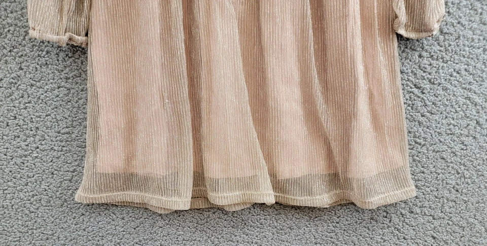 Espléndido Vestido de Tul Plisado Brillante Niñas 5 Champagne Cuello Redondo Espalda A Presión L/S Foto 4 de 4