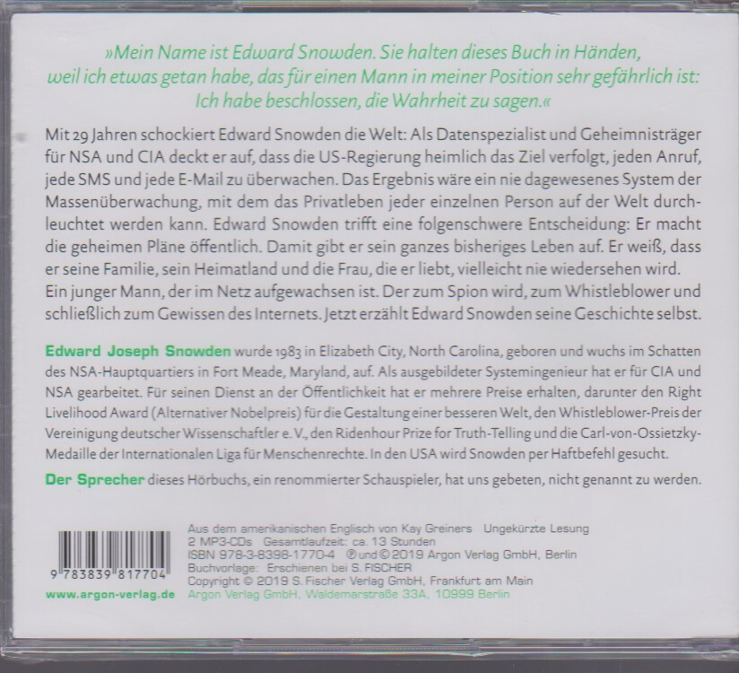 Thumbnail - Edward Snowden - Permanent Record - Meine Geschichte Hörbuch Mp3 Bn