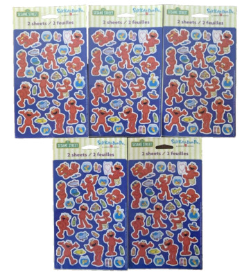 Lot of 5 Packs Vintage 2004 Sesame Street Elmo Stickers 10 Sheets 320 Stickers