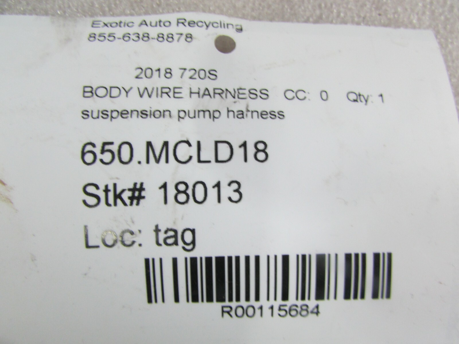 McLaren 720S, Suspension Pump Harness, Used 