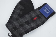 NWT Mens Polo Ralph Lauren Wool Blend Black Grey Plaid Socks sz 10-13 26