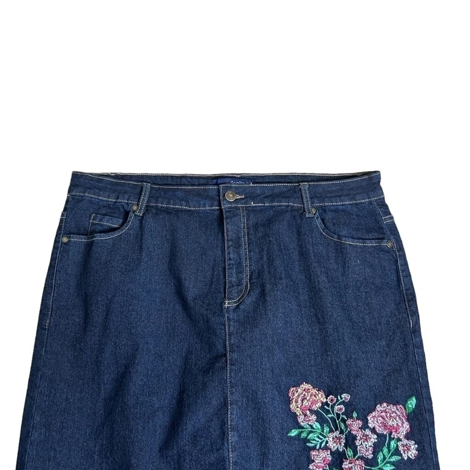 Falda midi denim 24/7 rosa bordada elástica con abertura talla 16W Foto 3 de 4