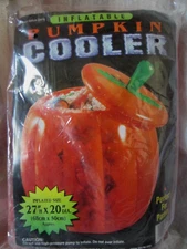 NIP Pumpkin Cooler Inflatable With Lid Orange Green Stem 27" Tall x 20" Diameter