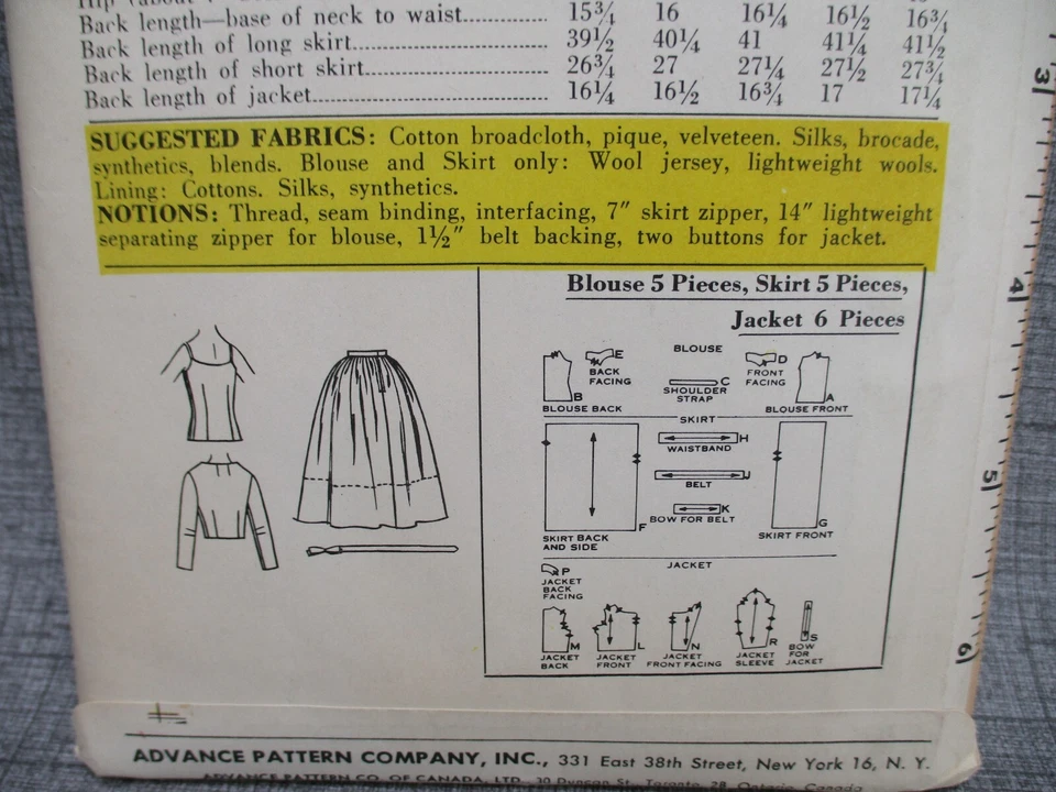 Misses 1950s 1960s Skirt Blouse Jacket Sewing Pattern 3172 Sew Easy Advance 10 - Image 4 of 4