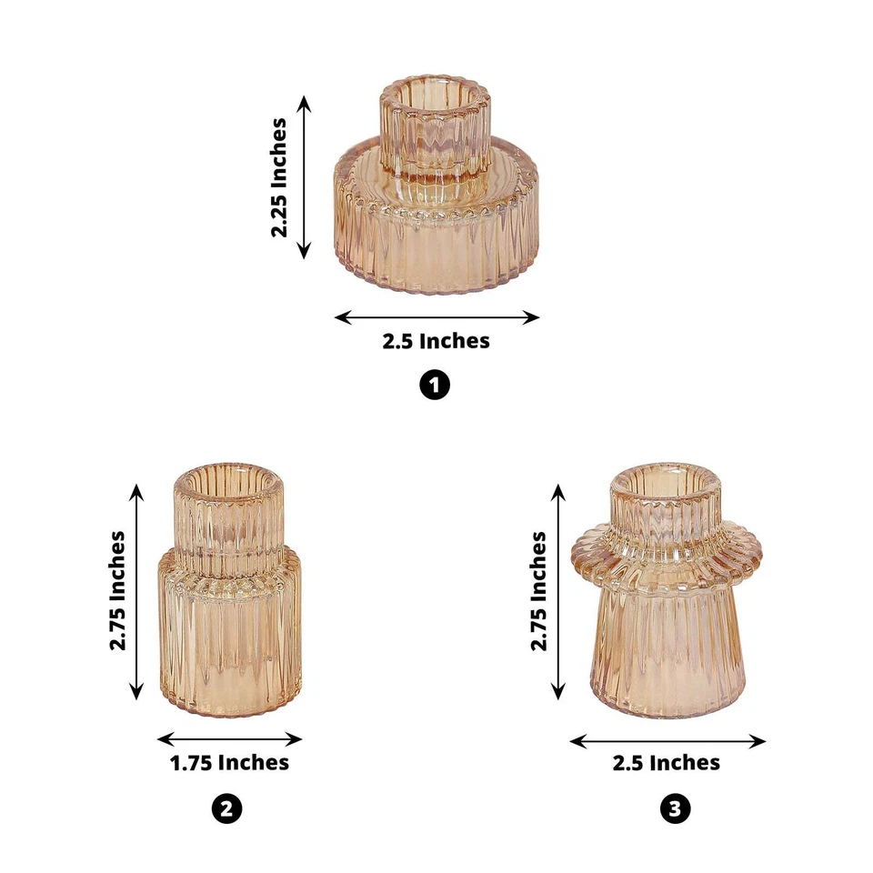 6 Mini 3 in Round Ribbed Glass Taper CANDLE HOLDERS Centerpieces Party Events - Image 4 of 4