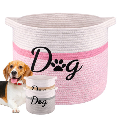 Pet Dog Toy Storage Box Bin Collapsible with Handle Cotton Rope Braided  Large