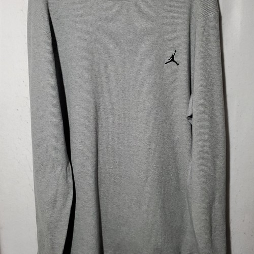 Jordan Shirt Mens 2XL Gray Waffle Knit Long Sleeve Crewneck Jumpman Pullover - Picture 3 of 10
